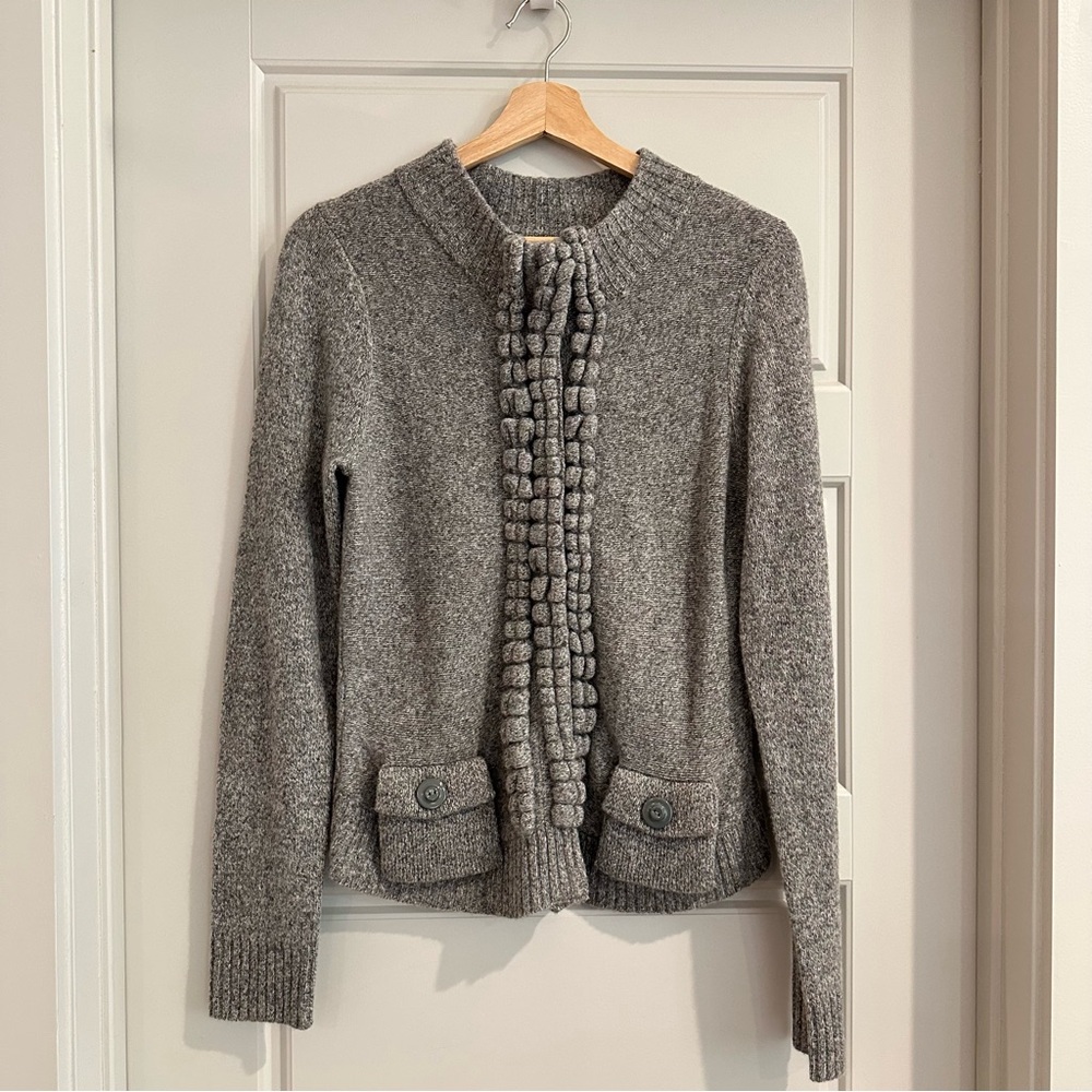 Anthropologie Moth Floating Sparks‎ Ruffle Front Wool Knit Cardigan Sweater M